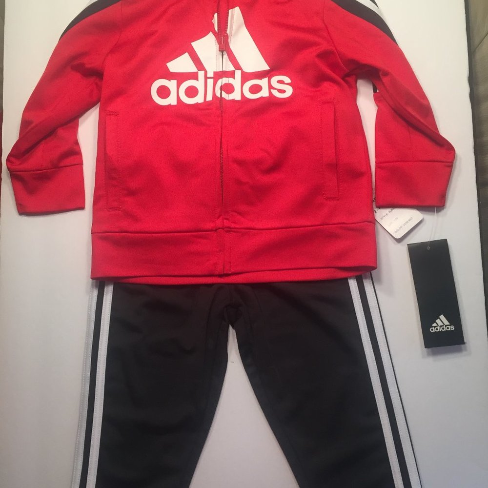 ADIDAS Track Suit Boy Size 12M Red, Black & White Full Zip Jacket  NEW Free Ship